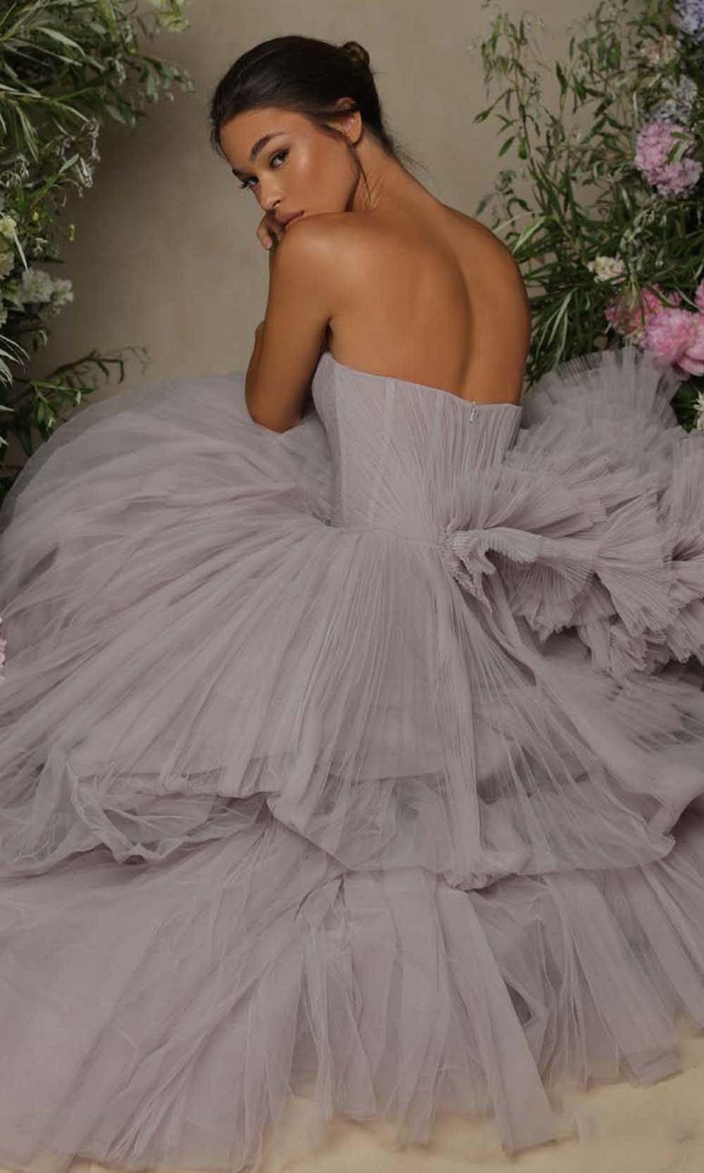 Tarik Ediz - 98057 Tulle Ruffled A-Line Strapless Gown Evening Dresses