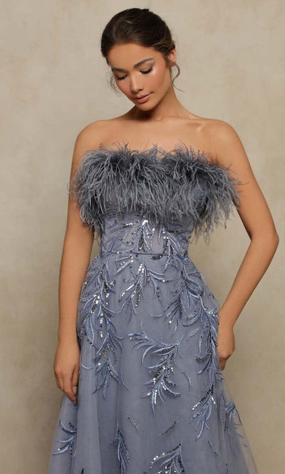 Tarik Ediz - 98070 Feather Detailed Long Gown Prom Dresses