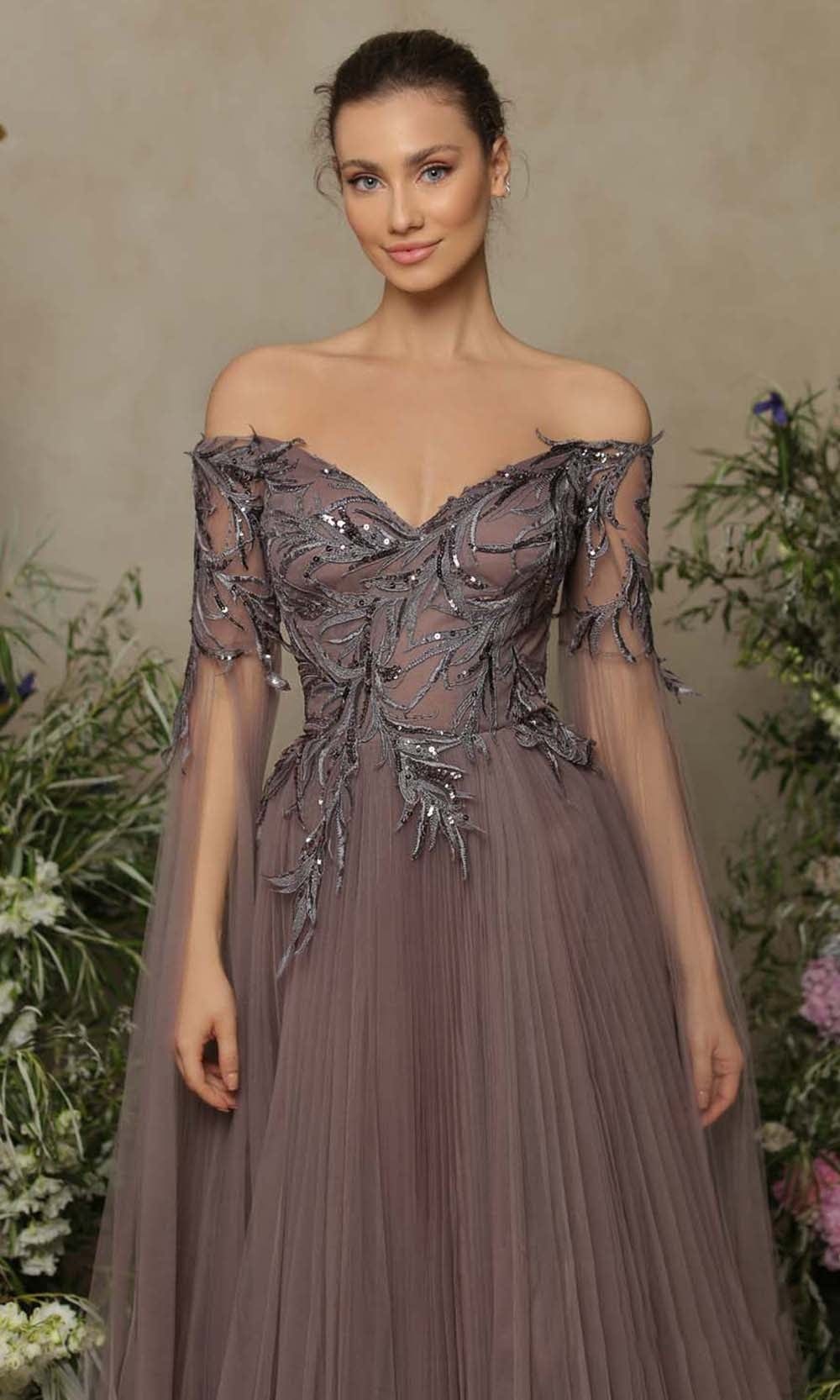 Tarik Ediz - 98077 Embellished V Neck And Back Gown Evening Dresses