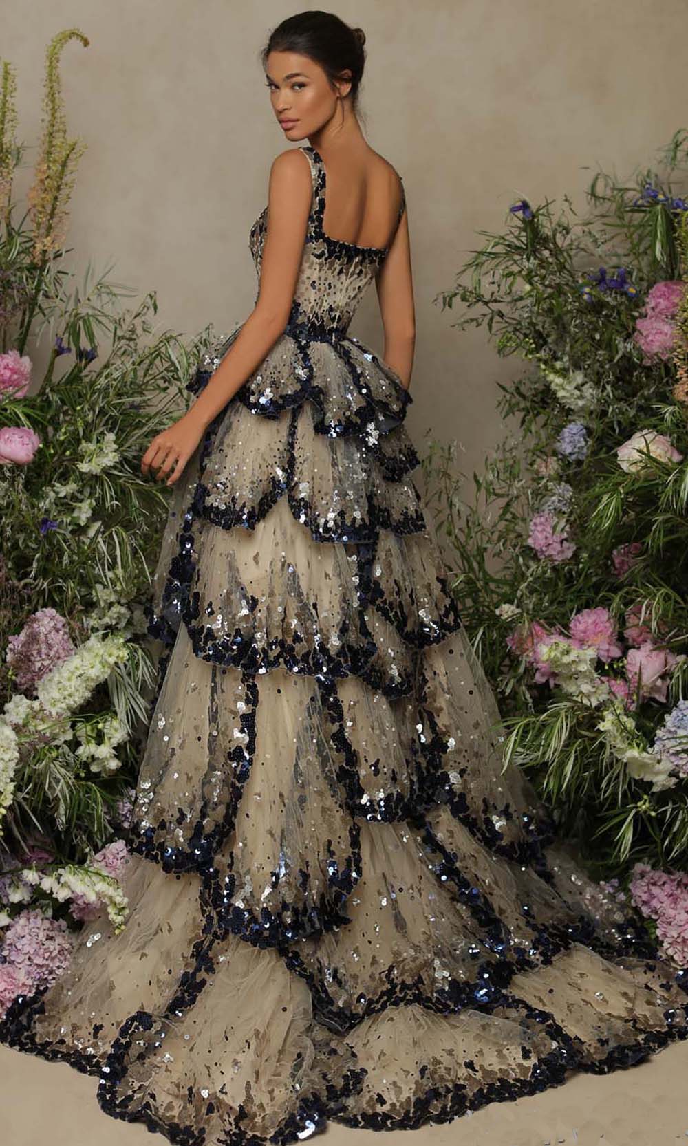 Tarik Ediz - 98083 Square Tiered Sequin Long Gown Prom Dresses