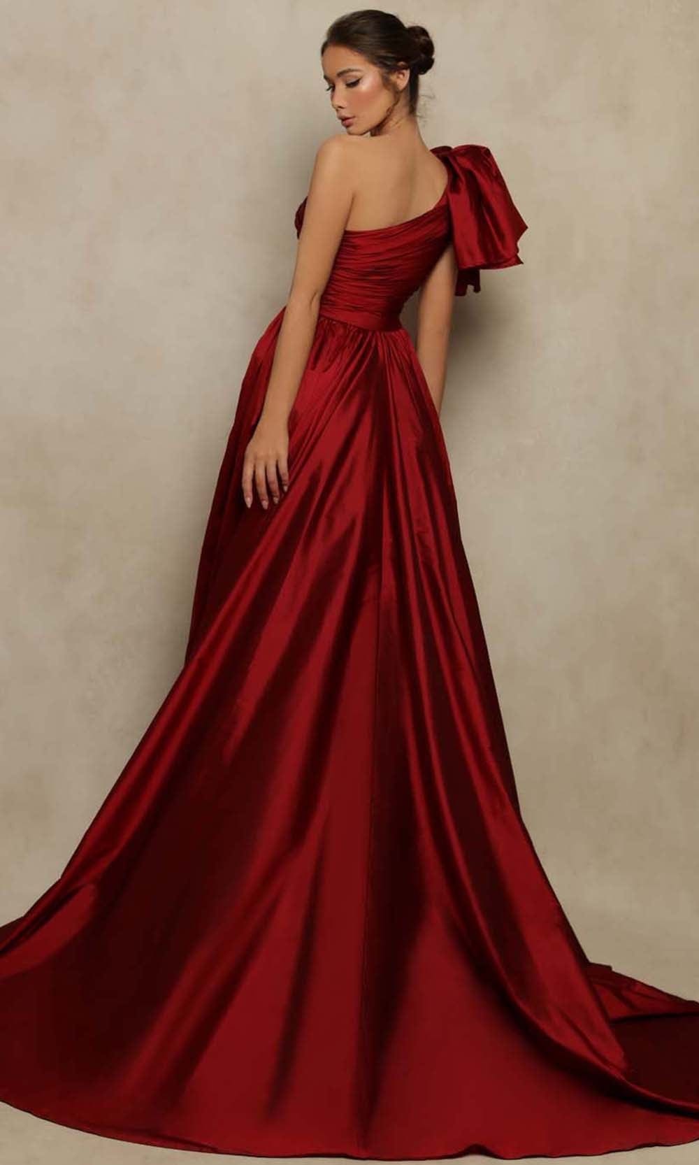 Tarik Ediz - 98100  Ruched Asymmetric Evening Gown