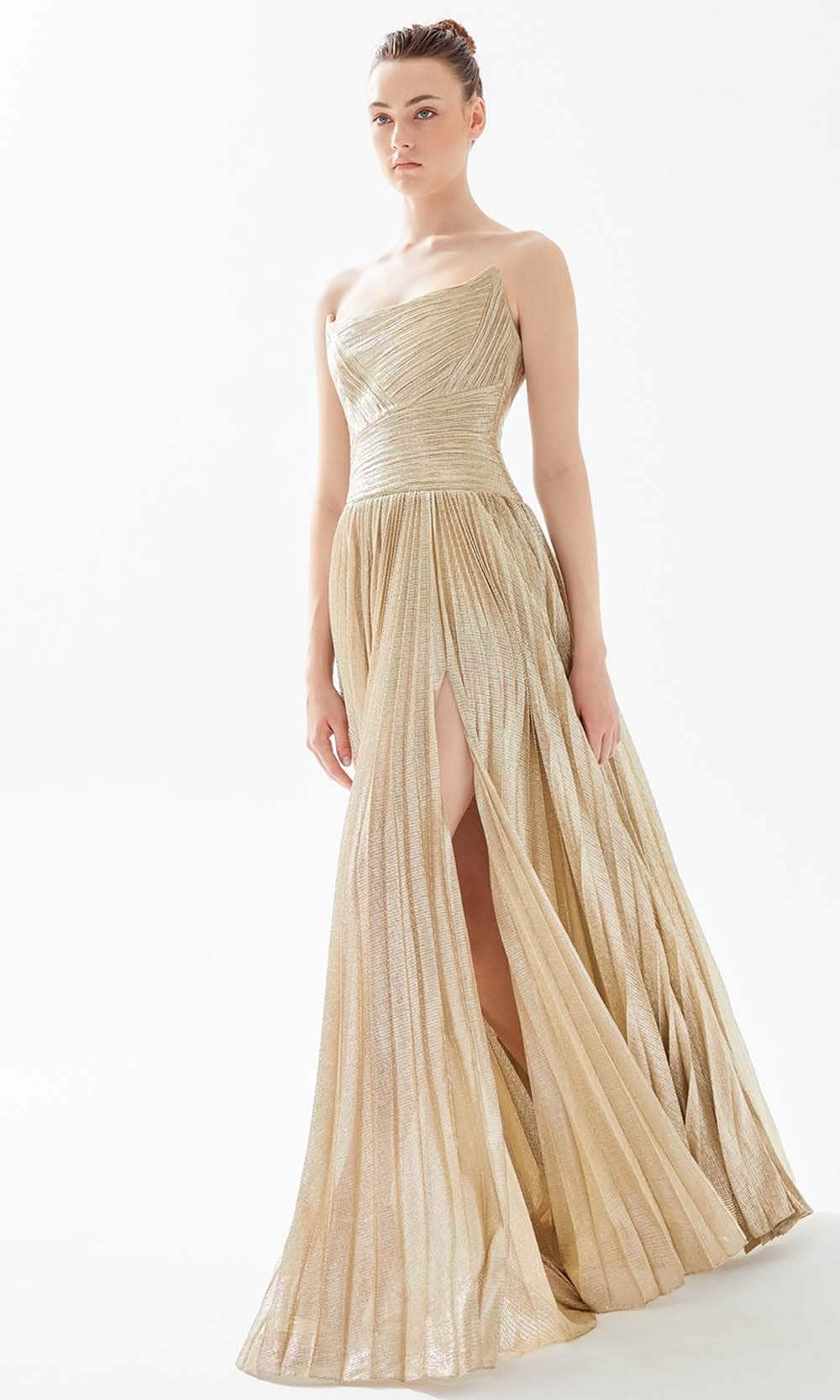Tarik Ediz 98200 - Pleated Bateau Evening Dress Prom Dresses