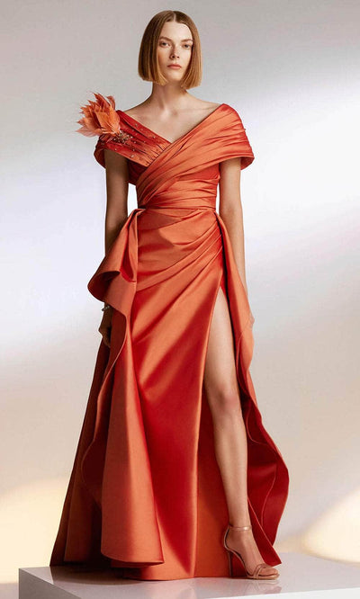 Tarik Ediz 98221 - Feather Ornate Overskirt Evening Gown Evening Dresses