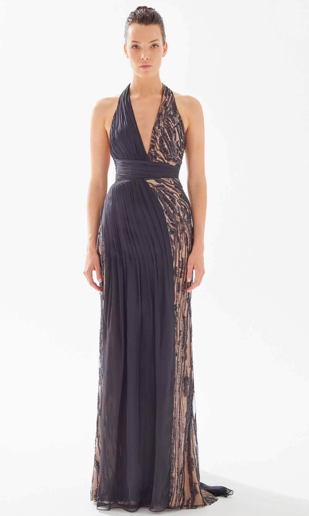 Tarik Ediz 98235 - Embellished Halter Evening Dress Evening Dresses 00 / Black