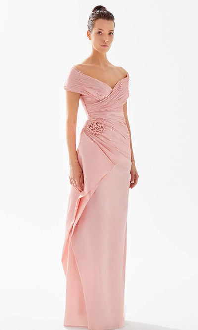 Tarik Ediz 98237 - Ruched Off-Shoulder Evening Dress Mother of the Bride Dresses 00 / Powder