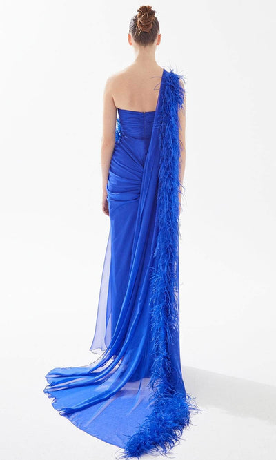 Tarik Ediz 98249 - Feathered Long Cape Evening Gown Evening Dresses