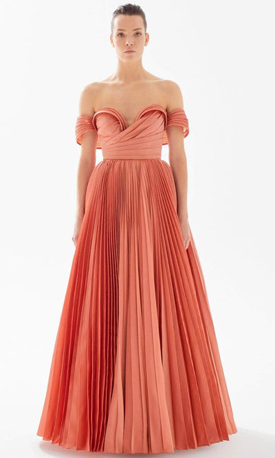 Tarik Ediz 98276 - Off Shoulder A-Line Evening Gown Evening Dresses 00 / Sunset