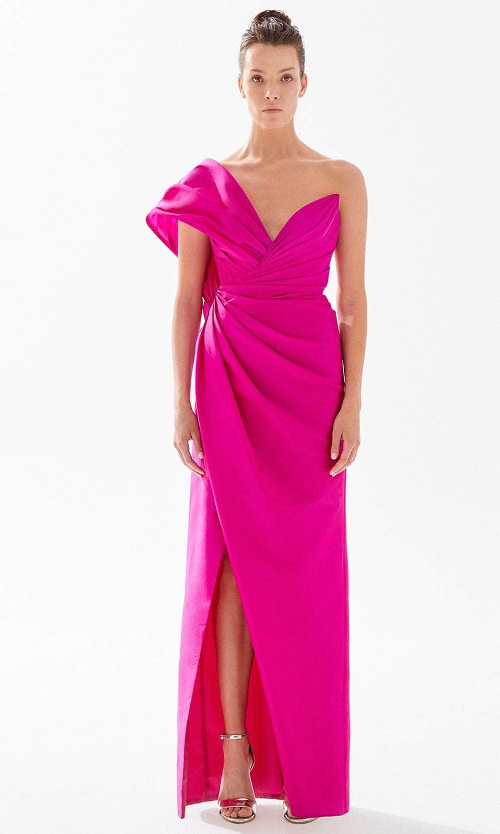 Tarik Ediz 98277 - One Shoulder Pleated Sweetheart Dress Prom Dresses 00 / Fuchsia