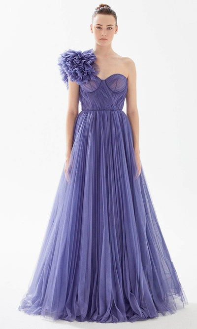 Tarik Ediz 98288 - Pleated A-Line Evening Dress Evening Dresses 00 / Bijou Blue