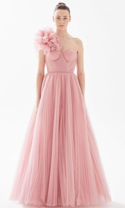 Tarik Ediz 98288 - Pleated A-Line Evening Dress Evening Dresses 00 / Pink