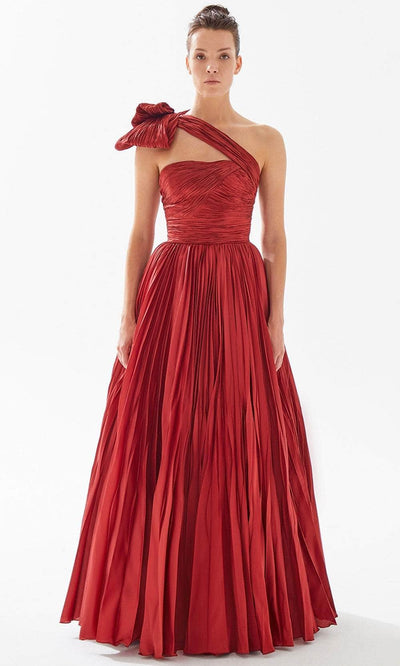 Tarik Ediz 98310 - Bow Styled A-Line Evening Gown Evening Dresses 00 / Burgundy