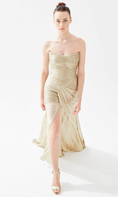 Tarik Ediz 98323 - Strapless Shimmer Trumpet Evening Gown Evening Dresses