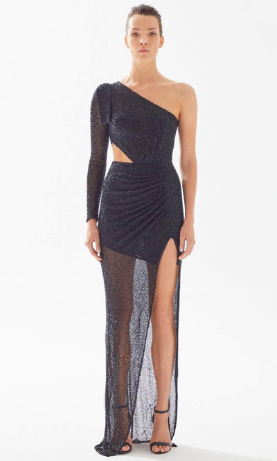 Tarik Ediz 98325 - Draped Mesh Cutout Evening Gown Evening Dresses 00 / Black