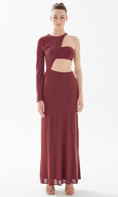 Tarik Ediz 98329 - One Sleeved Evening Gown Evening Dresses 00 / Burgundy