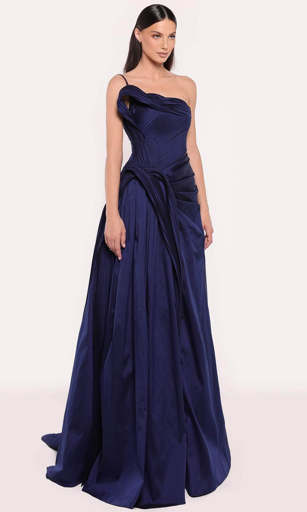 Tarik Ediz 98703 - Draped A-Line Evening Gown Evening Dresses 0 /  Navy