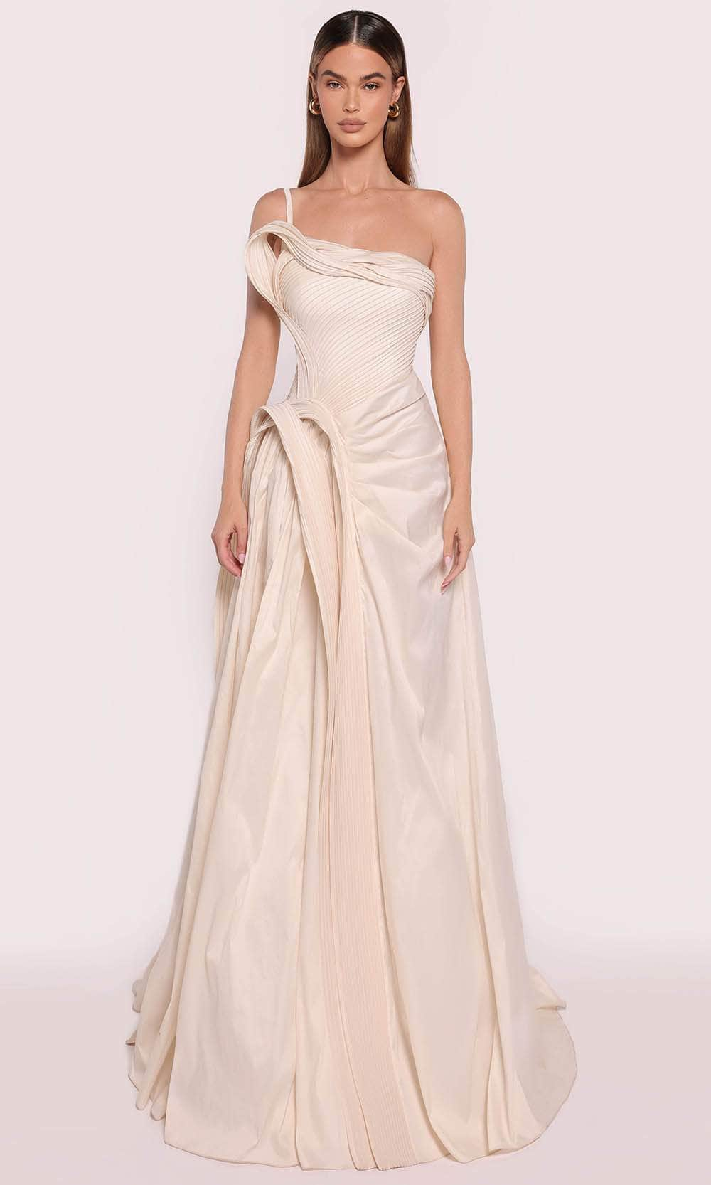 Tarik Ediz 98703 - Draped A-Line Evening Gown Evening Dresses 0 /  Vanilla