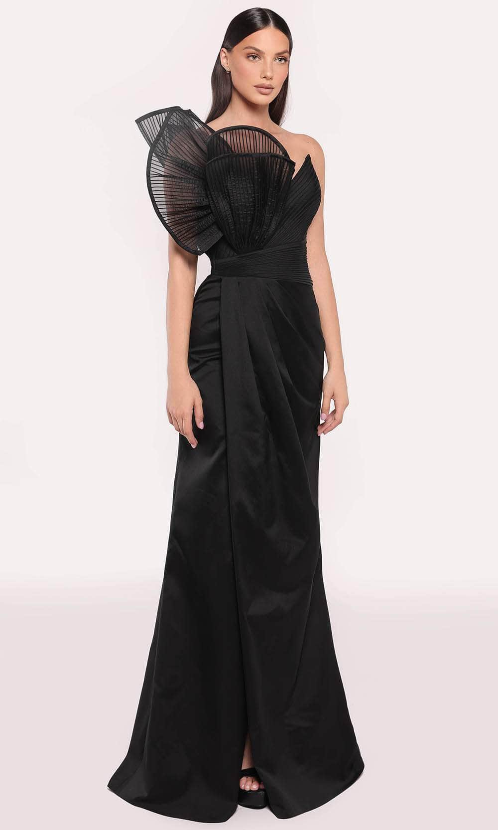 Tarik Ediz 98705 - Draped Crumbcatcher Evening Gown Evening Dresses 0 /  Black