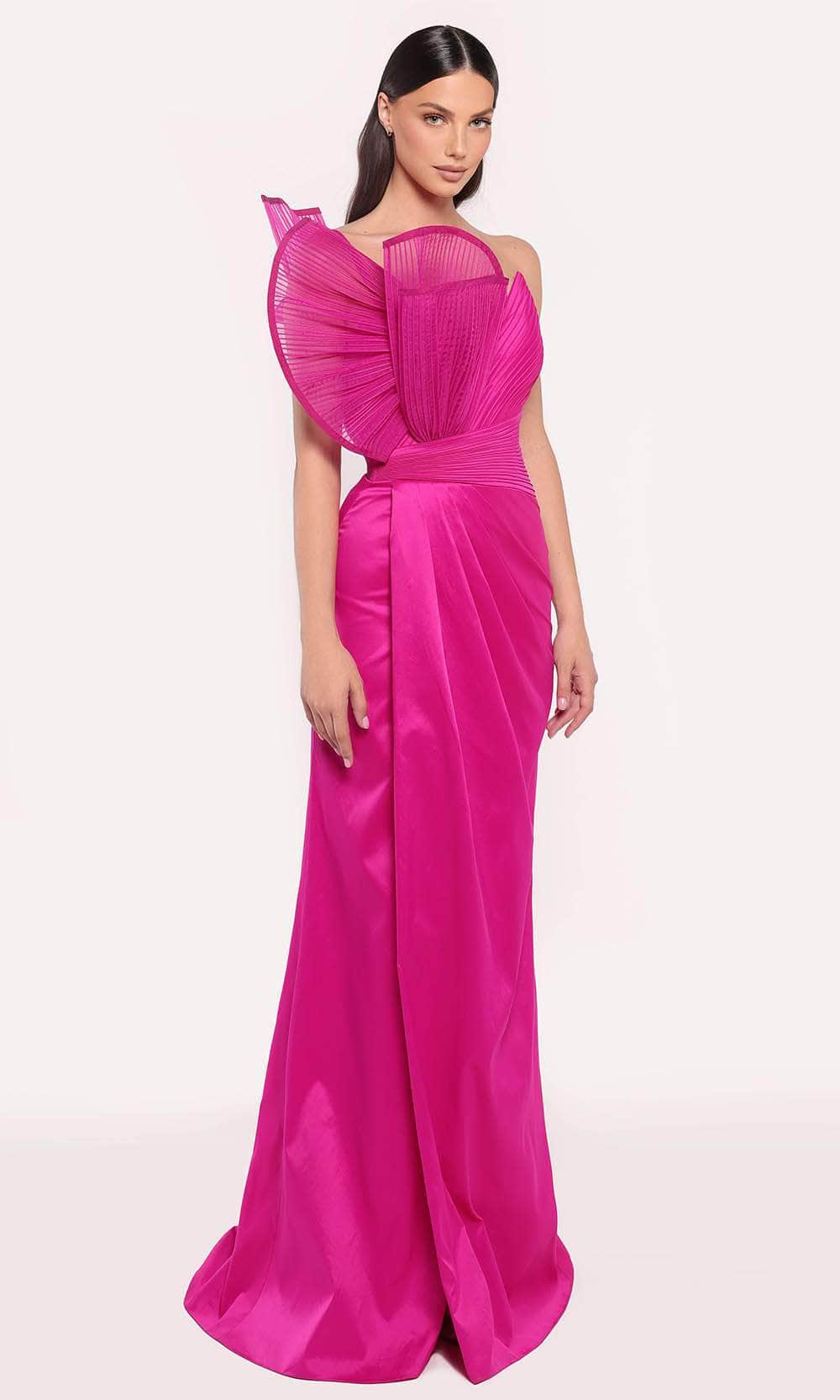 Tarik Ediz 98705 - Draped Crumbcatcher Evening Gown Evening Dresses 0 /  Orchid