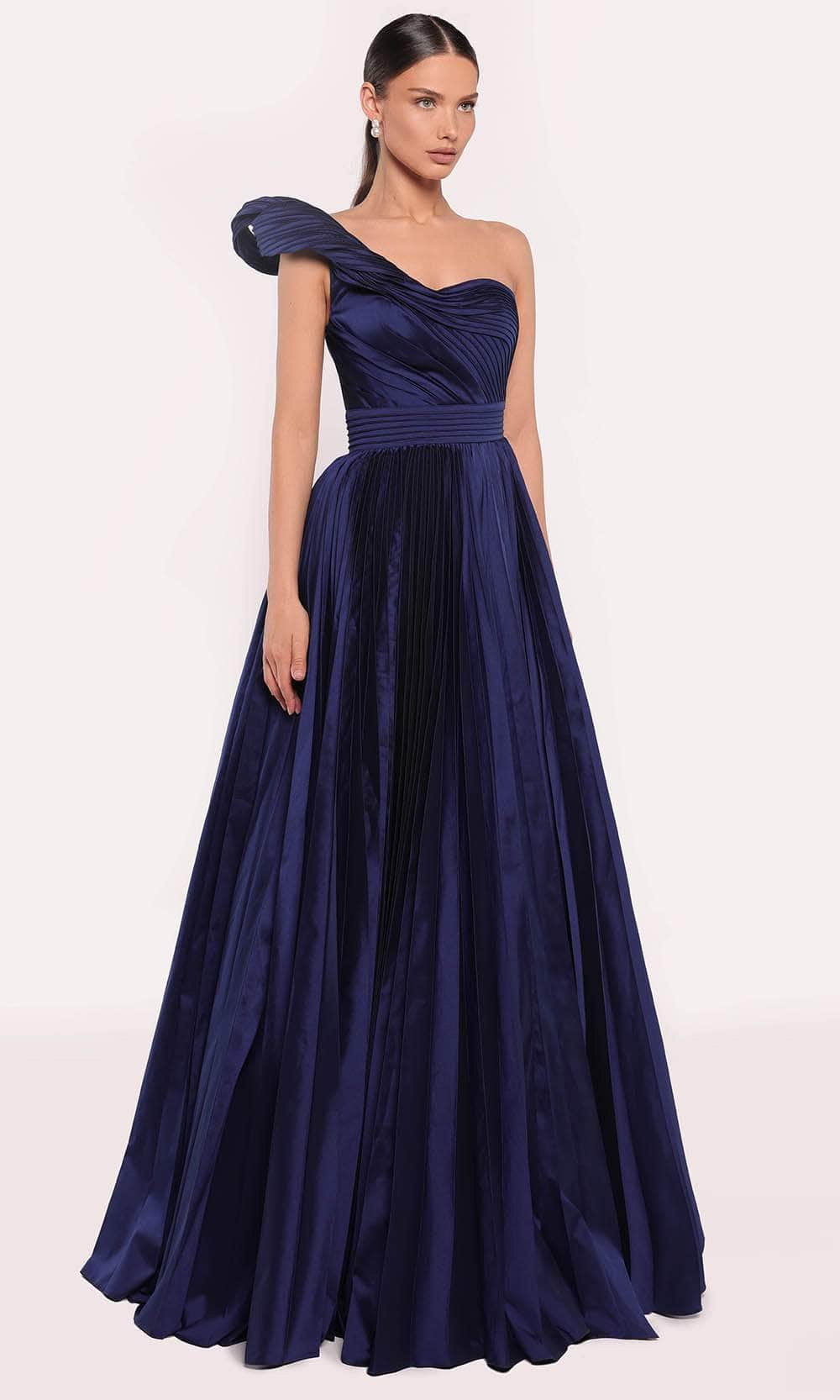 Tarik Ediz 98714 - Twist Taffeta Evening Gown Prom Dresses 0 /  Navy