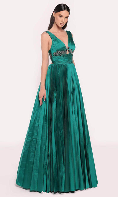 Tarik Ediz 98715 - Shirred V-Neck Evening Gown Ball Gowns 0 /  Emerald