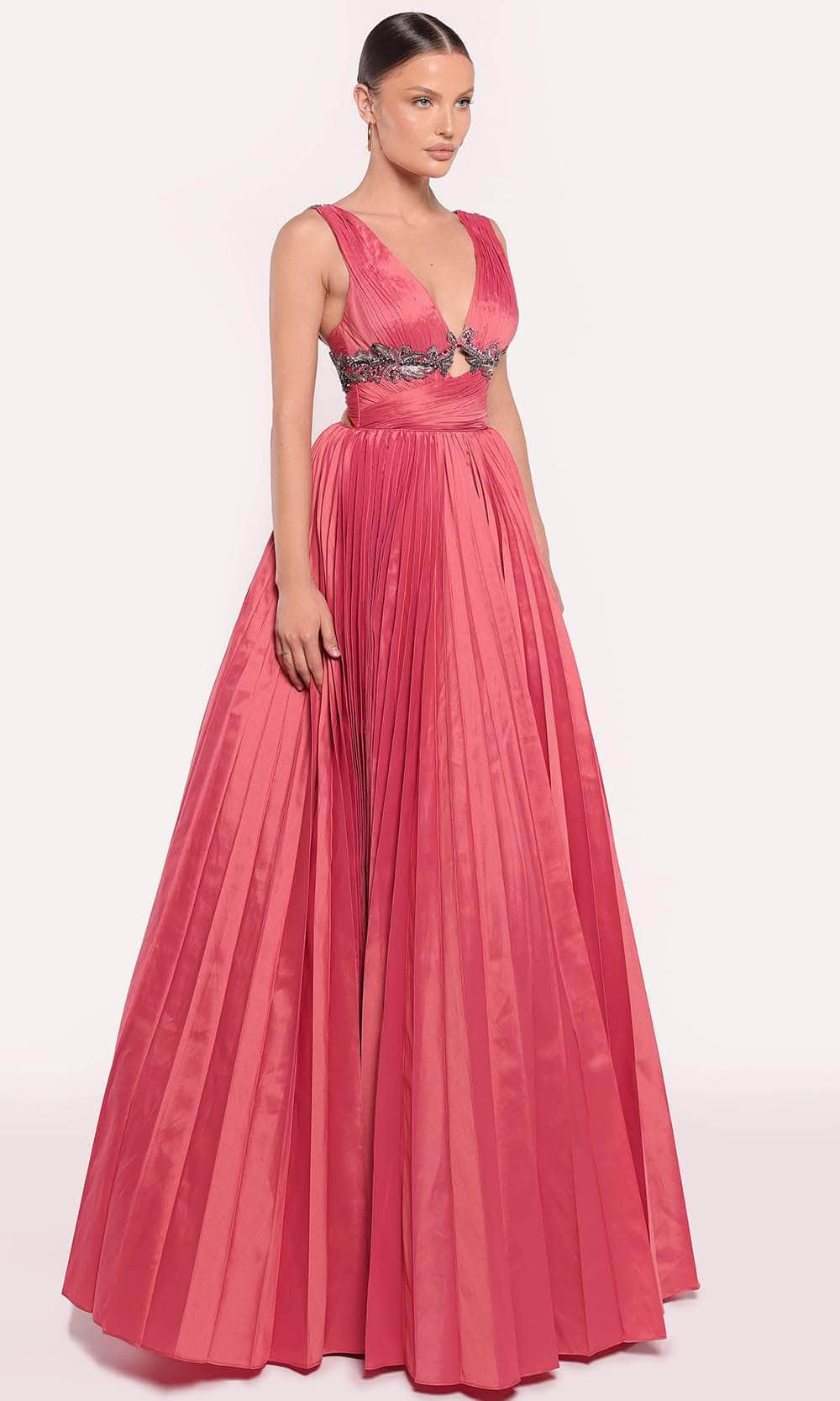 Tarik Ediz 98715 - Shirred V-Neck Evening Gown Ball Gowns