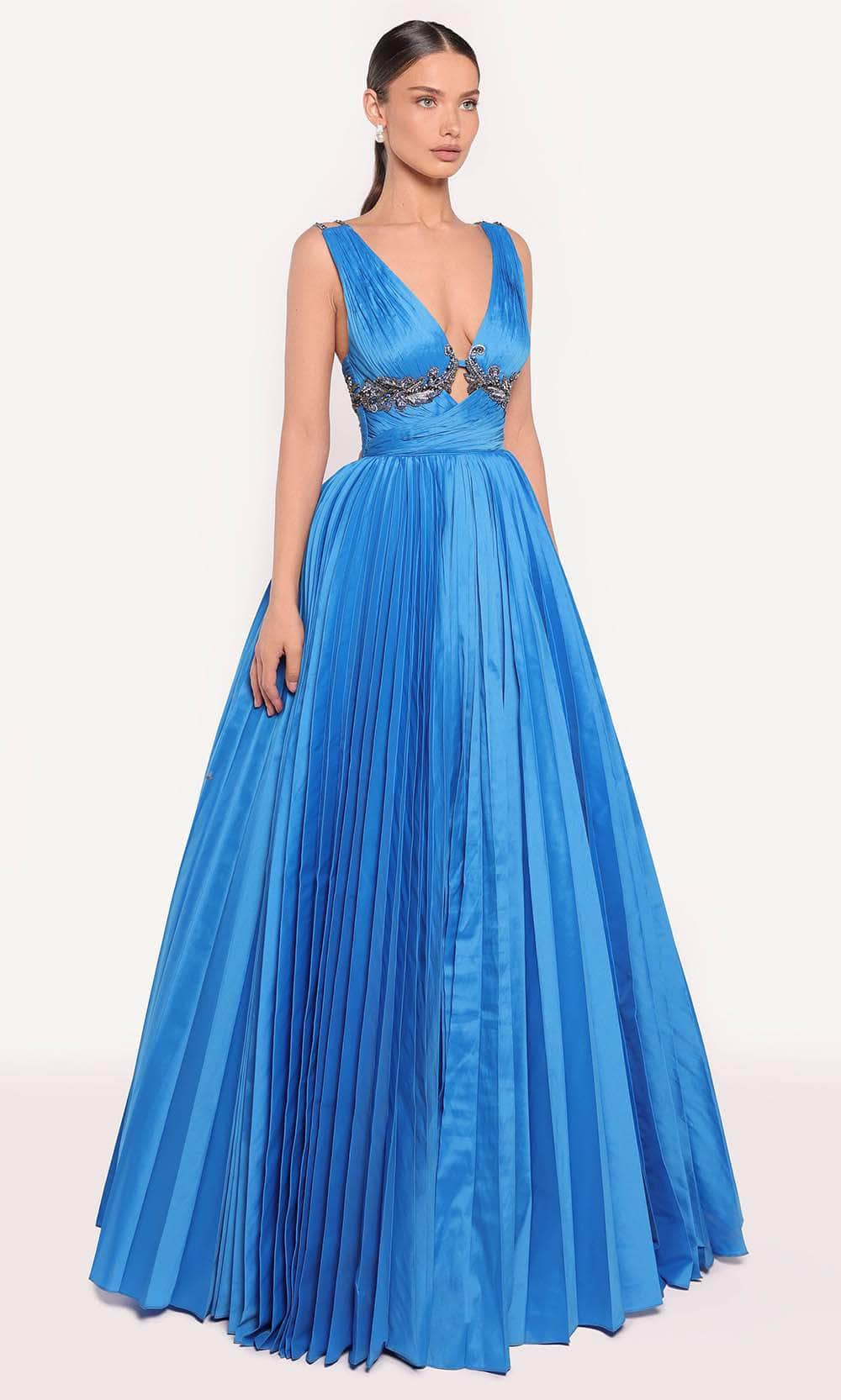 Tarik Ediz 98715 - Shirred V-Neck Evening Gown Ball Gowns