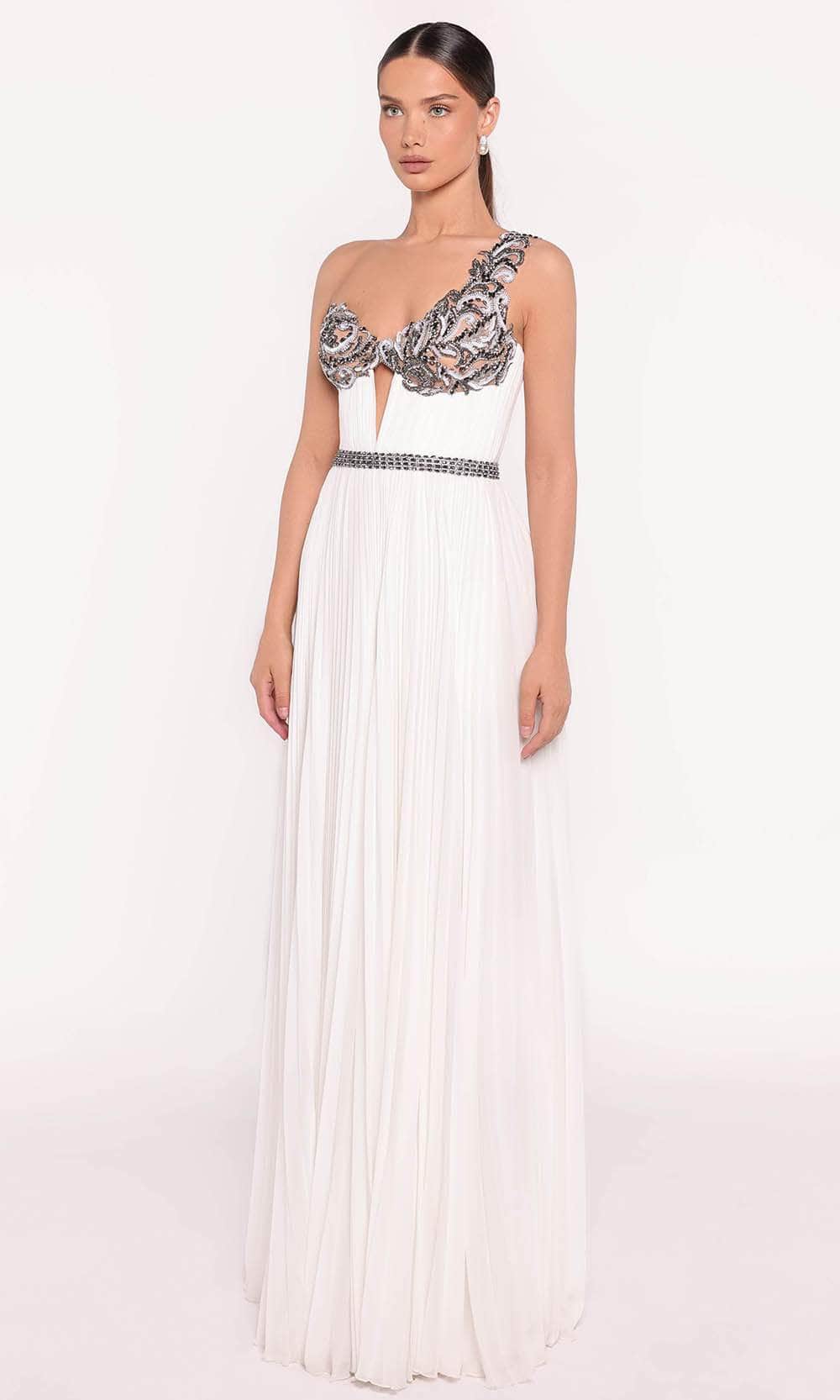Tarik Ediz 98717 - Pleated Cutout Evening Gown Prom Dresses 0 /  Ivory