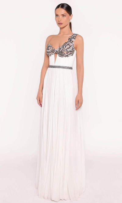Tarik Ediz 98717 - Pleated Cutout Evening Gown Prom Dresses 0 /  Ivory