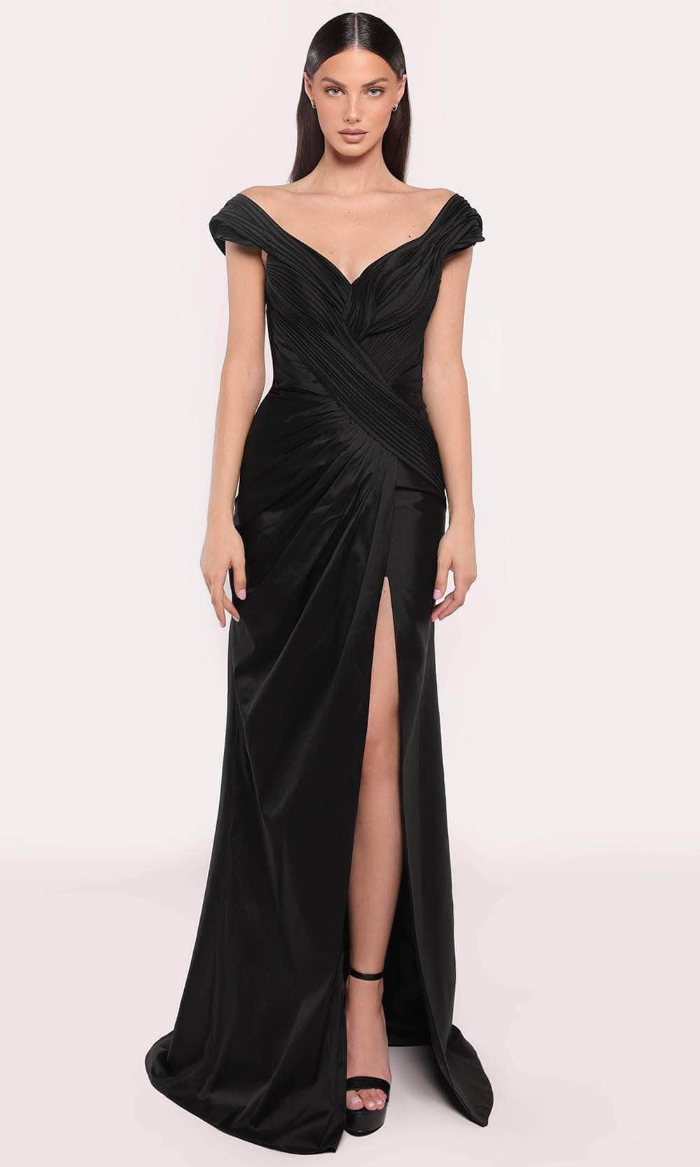 Tarik Ediz 98721 - Textured V-Neck Evening Dress Mother of the Bride Dresses 0 /  Black