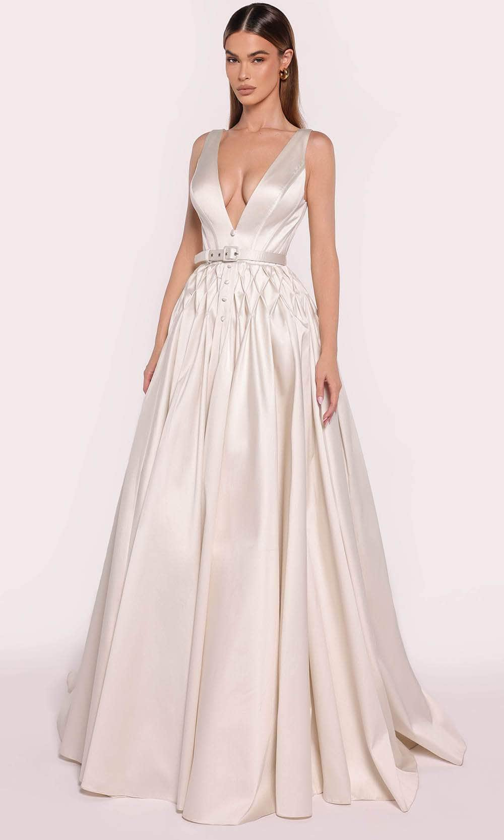 Tarik Ediz 98732 - Sleeveless Diamond Accent Gown Evening Gown 0 /  Ivory