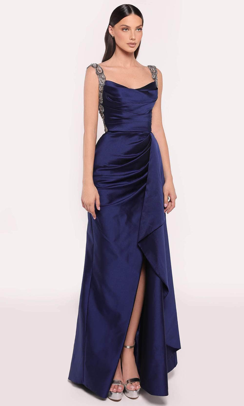 Tarik Ediz 98738 - Beaded Strap Evening Gown Evening Dresses 0 /  Navy