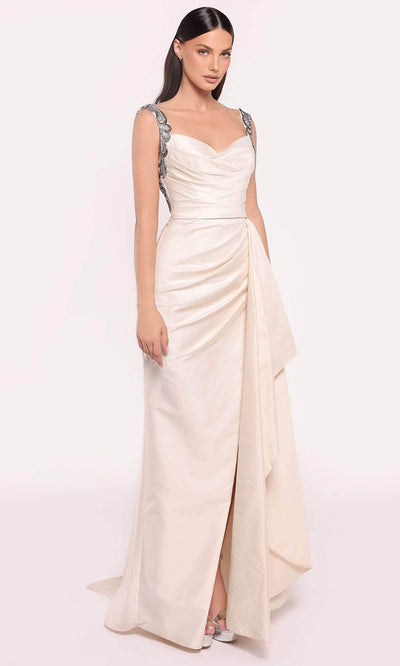 Tarik Ediz 98738 - Beaded Strap Evening Gown Evening Dresses 0 /  Vanilla