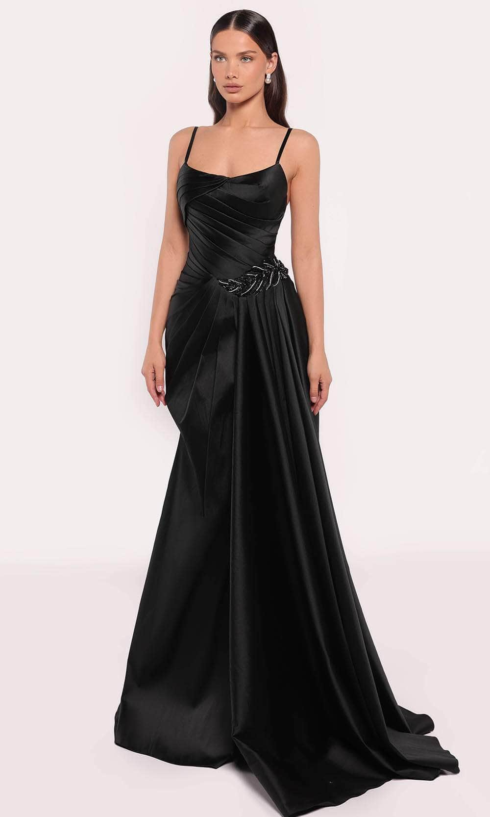 Tarik Ediz 98756 - Scoop Pleated Evening Gown Prom Dresses 0 /  Black