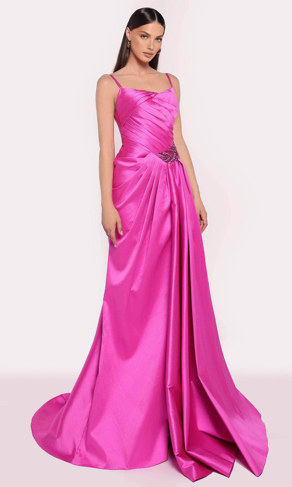 Tarik Ediz 98756 - Scoop Pleated Evening Gown Prom Dresses 0 /  Fuchsia