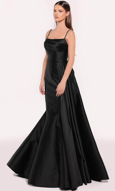 Tarik Ediz 98757 - Spaghetti Strap Taffeta Gown Evening Gown 0 /  Black