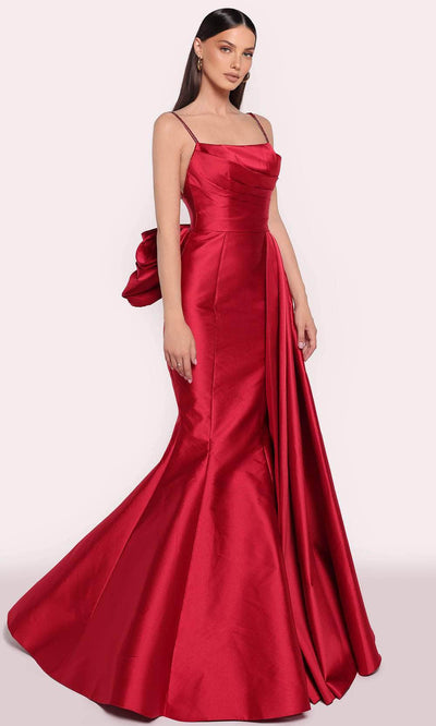 Tarik Ediz 98757 - Spaghetti Strap Taffeta Gown Evening Gown 0 /  Houte Red