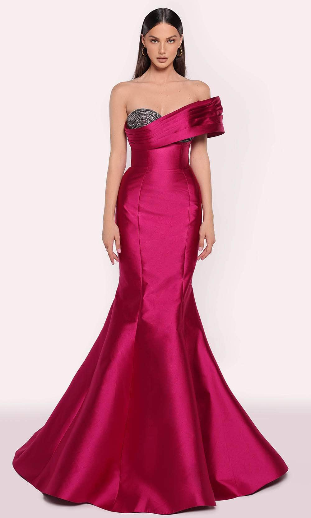 Tarik Ediz 98766 - Asymmetrical Neck Evening Gown Evening Dresses 0 /  Sangria