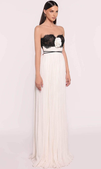 Tarik Ediz 98773 - Shirred Cutout Back Gown Evening Gown 0 /  Black/Ivory