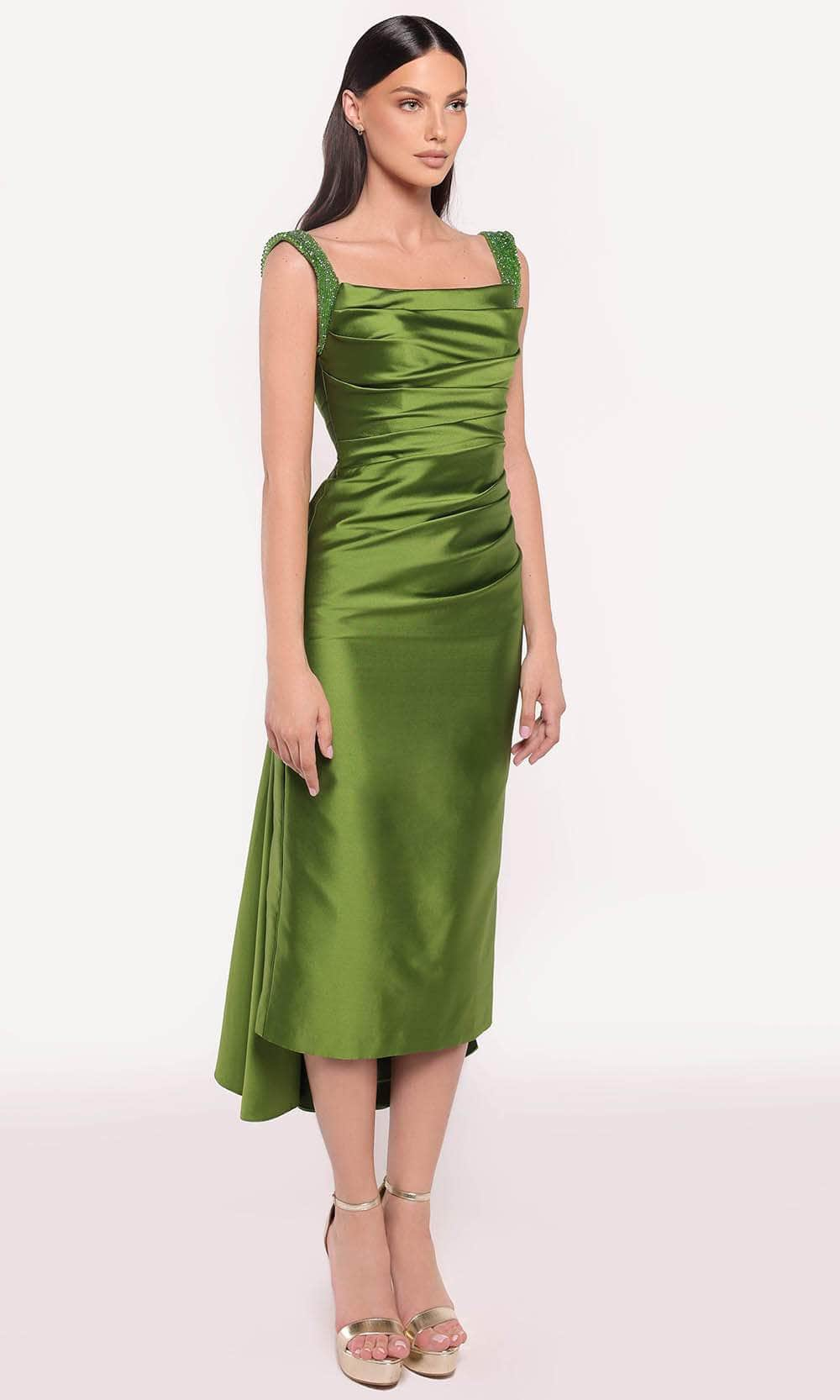 Tarik Ediz 98785 - Open Back Taffeta Dress Cocktail Dresses 0 /  Forest Green