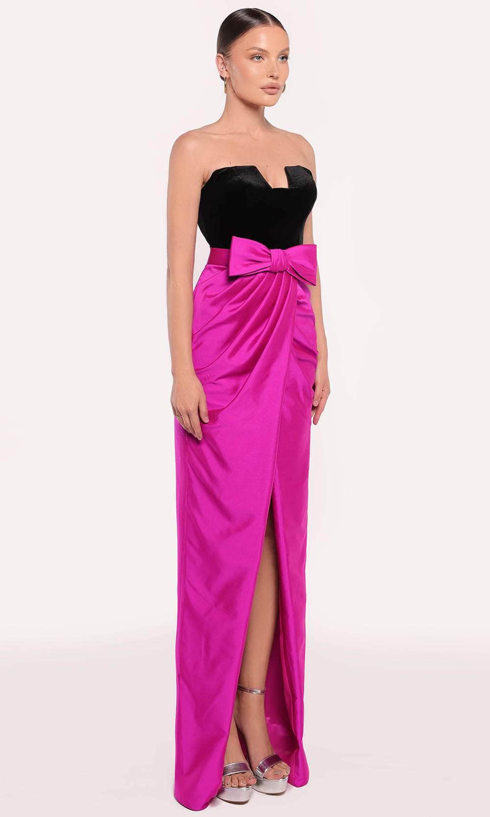 Tarik Ediz 98792 - Strapless Two-Tone Evening Gown Evening Gown 0 /  Black Fuchsia