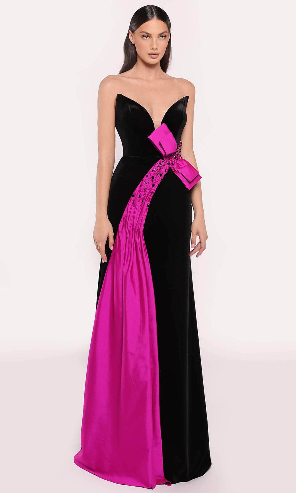 Tarik Ediz 98794 - Strapless two-Toned Gown Prom Dresses 0 /  Black/Fuchsia