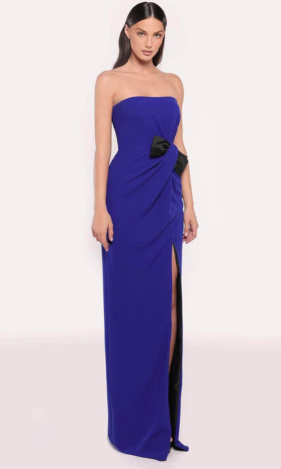 Tarik Ediz 98795 - Bow Weaved Evening Gown Evening Dresses 0 /  Royal Blue/Black