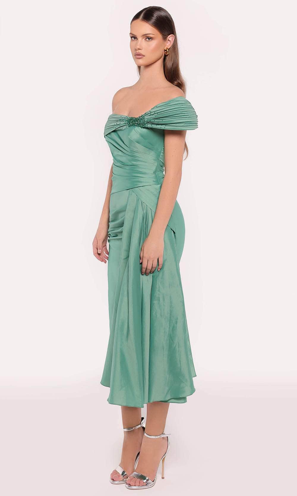 Tarik Ediz 98796 - Tea Length Bow Dress Homecoming Dresses 0 /  Basil Green