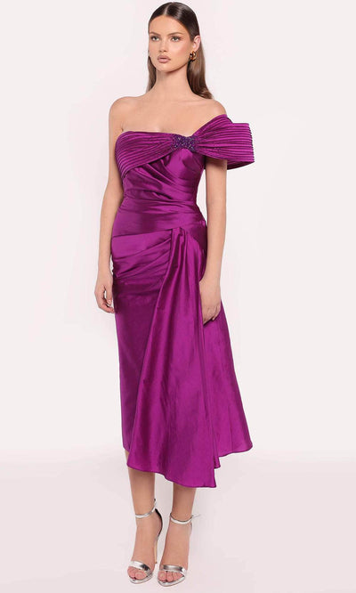 Tarik Ediz 98796 - Tea Length Bow Dress Homecoming Dresses 0 /  Fuchsia