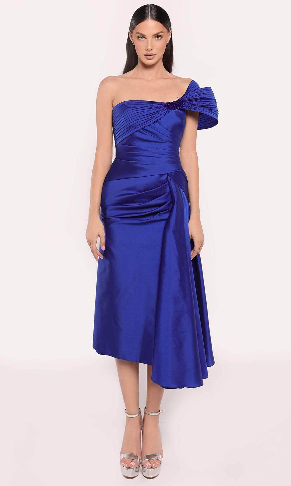 Tarik Ediz 98796 - Tea Length Bow Dress Homecoming Dresses 0 /  Royal Blue