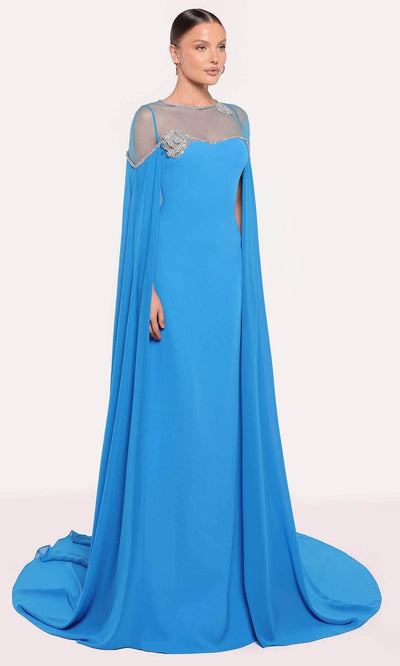 Tarik Ediz 98807 - Illusion Jewel Long Gown Mother of the Bride Dresses 0 /  Marine Blue