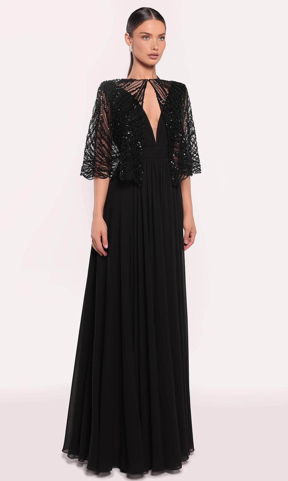 Tarik Ediz 98811 - Cape Overlay A-Line Gown Evening Dress 0 /  Black