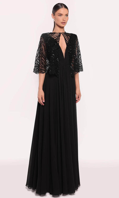 Tarik Ediz 98811 - Cape Overlay A-Line Gown Evening Dress 0 /  Black