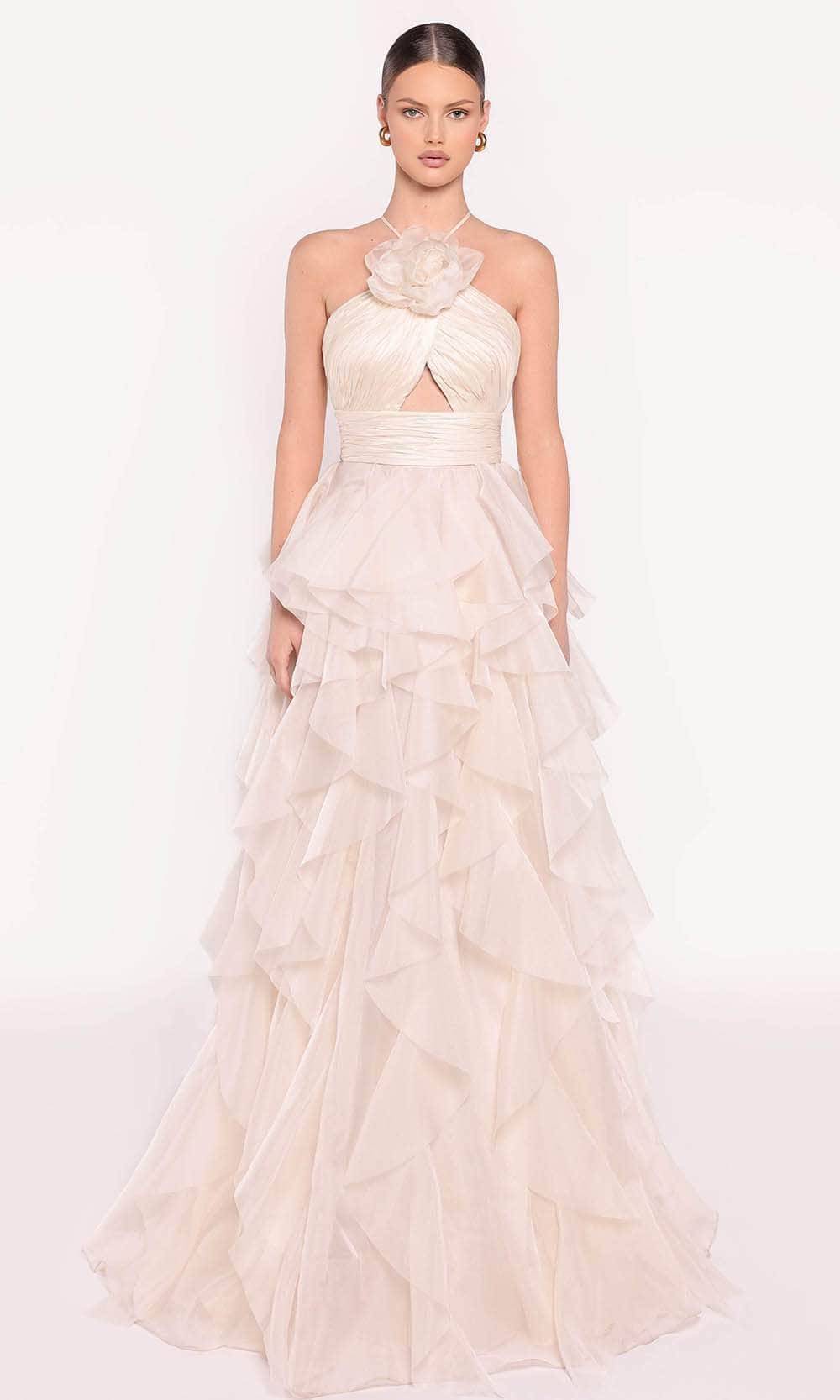 Tarik Ediz 98818 - Halter Cutout Evening Gown Prom Dresses 0 /  Vanilla