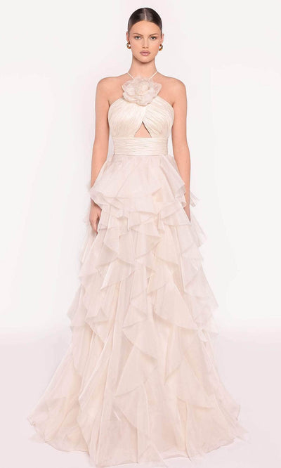 Tarik Ediz 98818 - Halter Cutout Evening Gown Prom Dresses 0 /  Vanilla